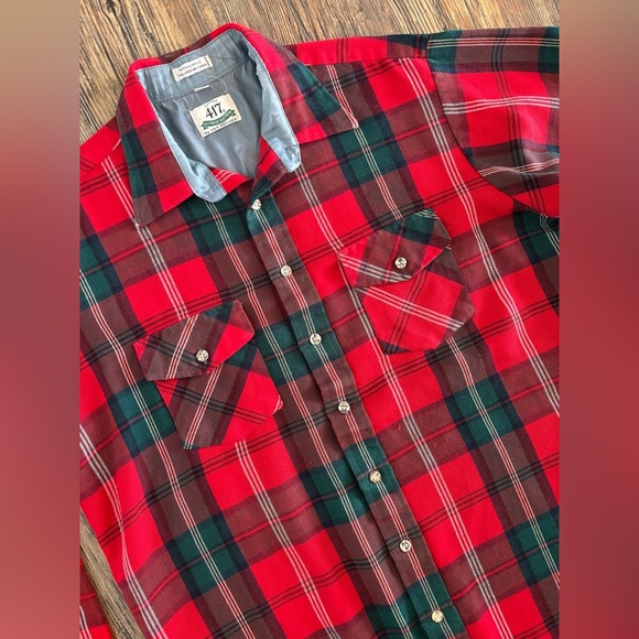 Vtg Van Heusen 417 Plaid Flannel Shirt Mens Lg Tall L/S Red Rockabilly Hipster - Picture 8 of 13